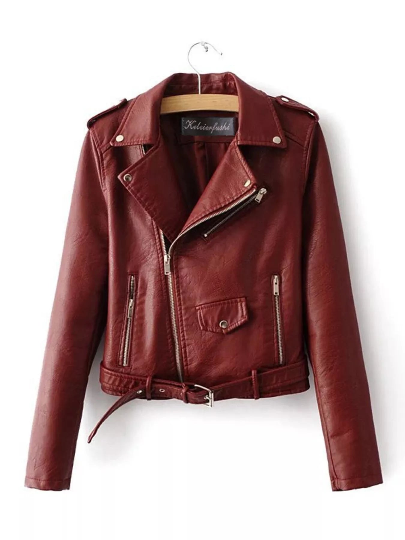 Full Size Zip Up Leather Motorcycle Biker Jacket Plus Size - Fashorio