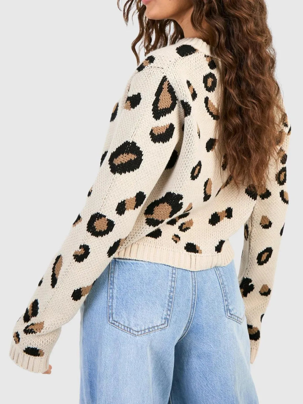 Tied Leopard Round Neck Cardigan - Fashorio