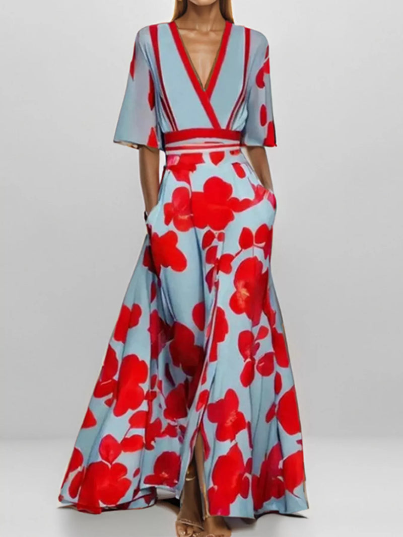 Floral half sleeve maxi dress front view