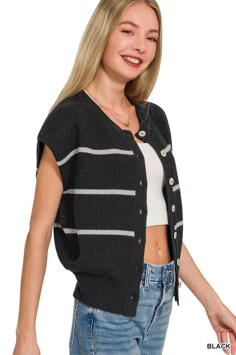Sleeveless knit sweater vest button front