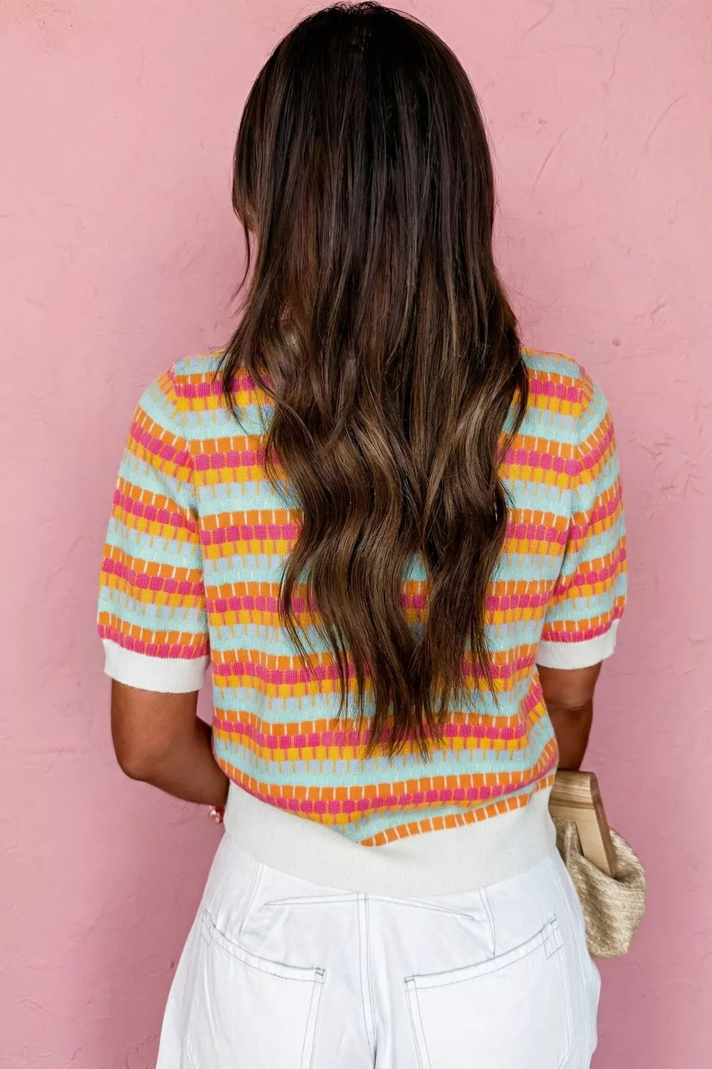 Abstract striped knit sweater side view