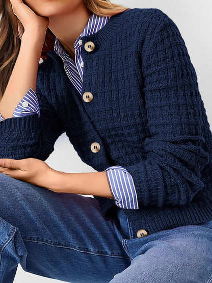 Textured Knit Button-Front Cardigan - Fashorio