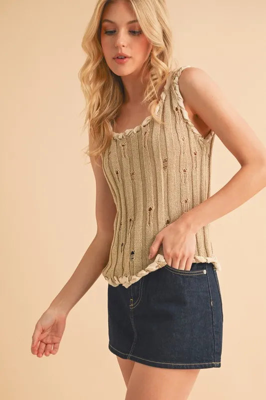 Round neck knit tank back view