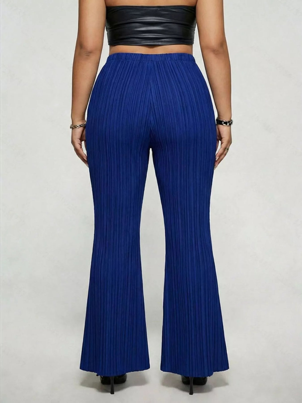 Plus size high waist flare pants, angled view