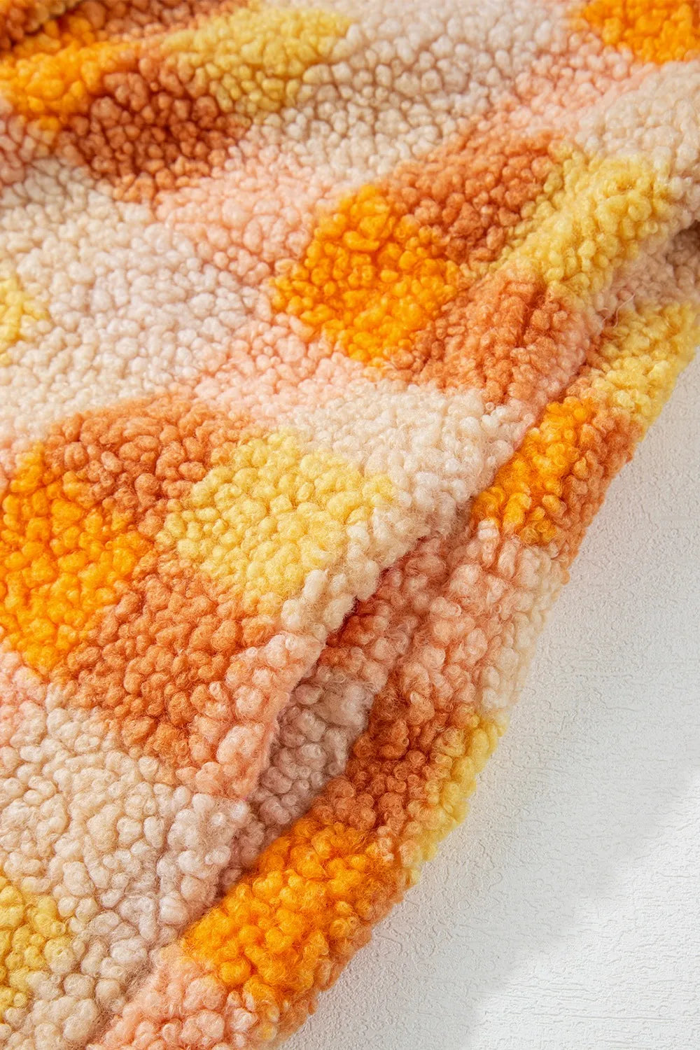 Checkered Sherpa Hooded Jacket in Tangerine view 12