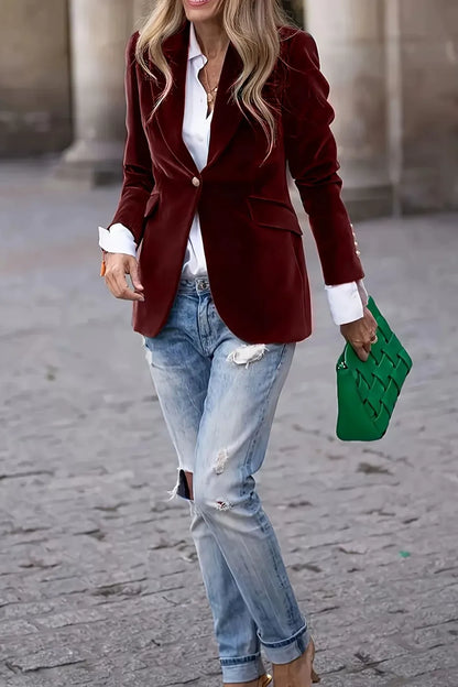 Lapel Collar One Button Blazer - Fashorio