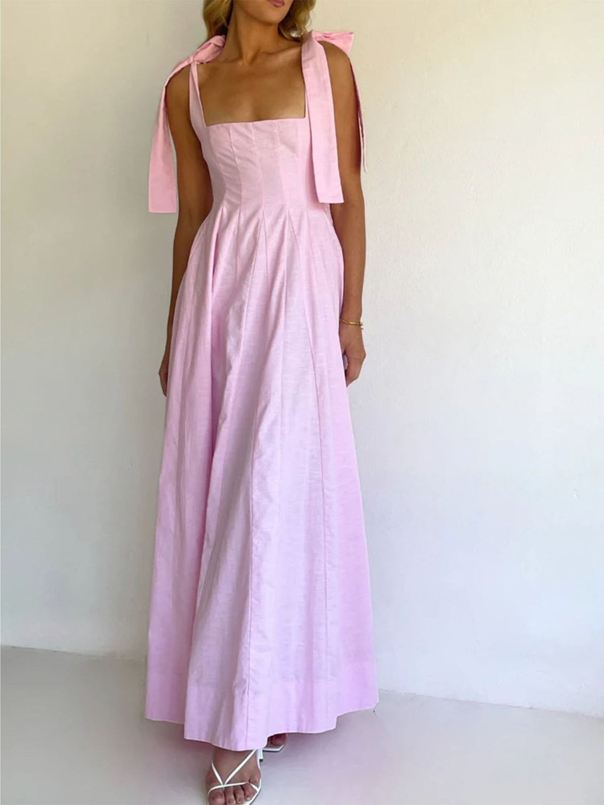 Gradient tie shoulder maxi dress movement view