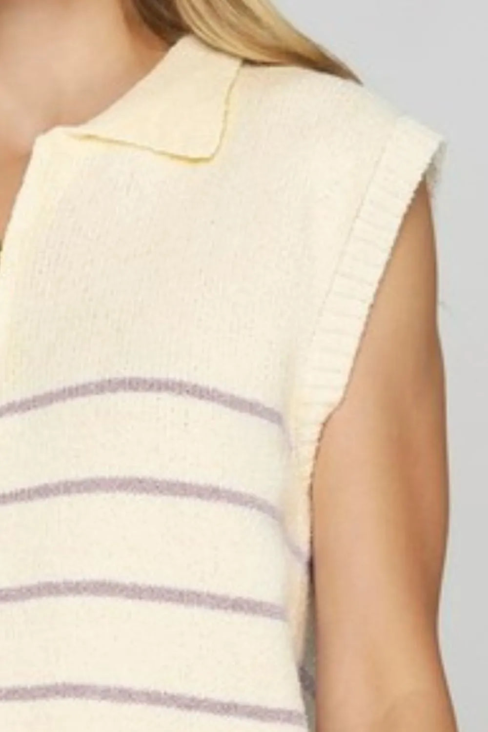 Striped Half Zip Sweater Vest in Pink and Purple side view