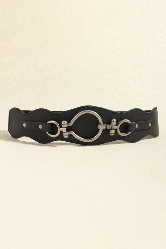 PU Leather Zinc Alloy Buckle Belt Black One Size - Fashorio