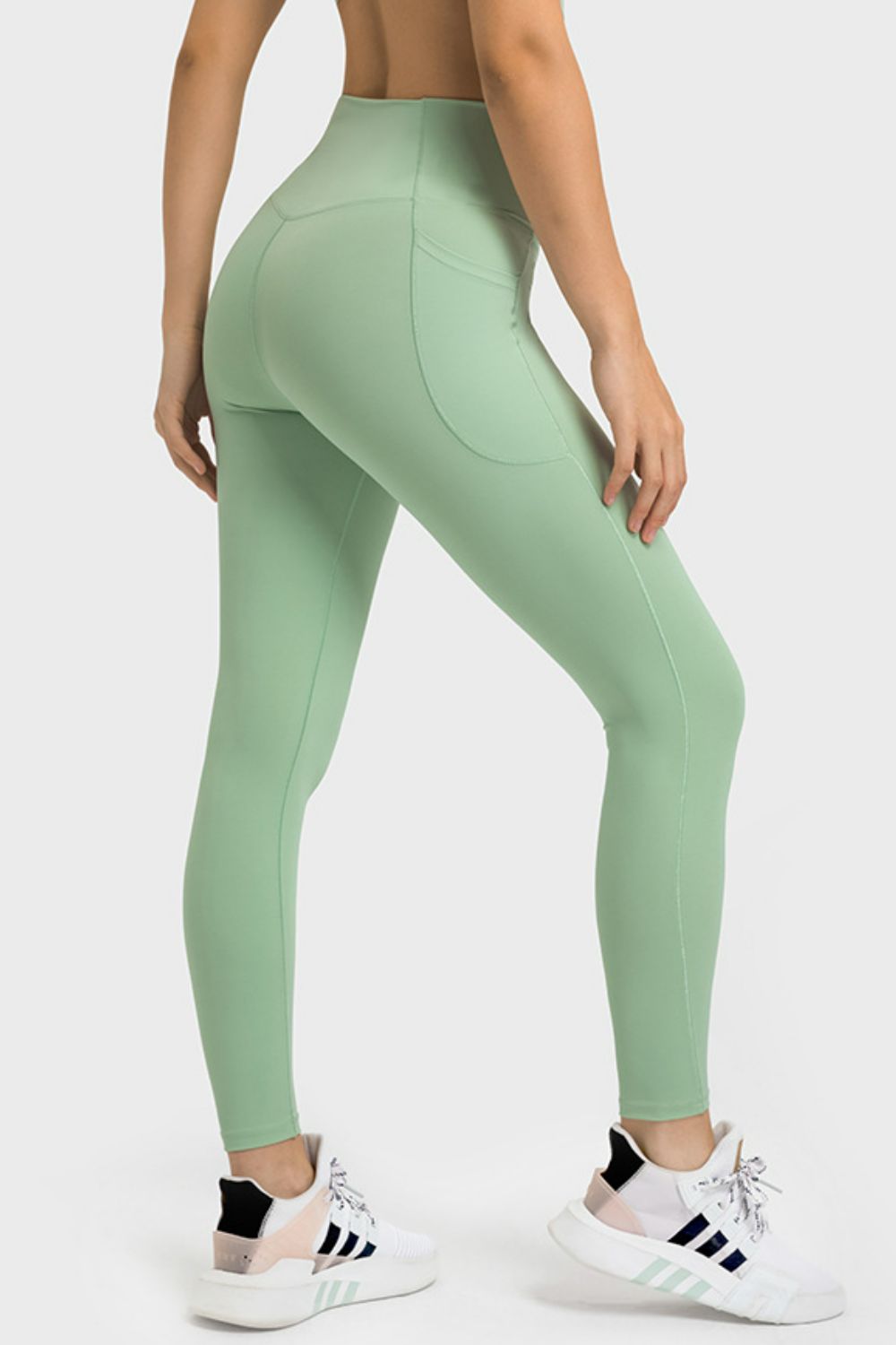 V Waist Yoga Leggings with Pockets side view on model