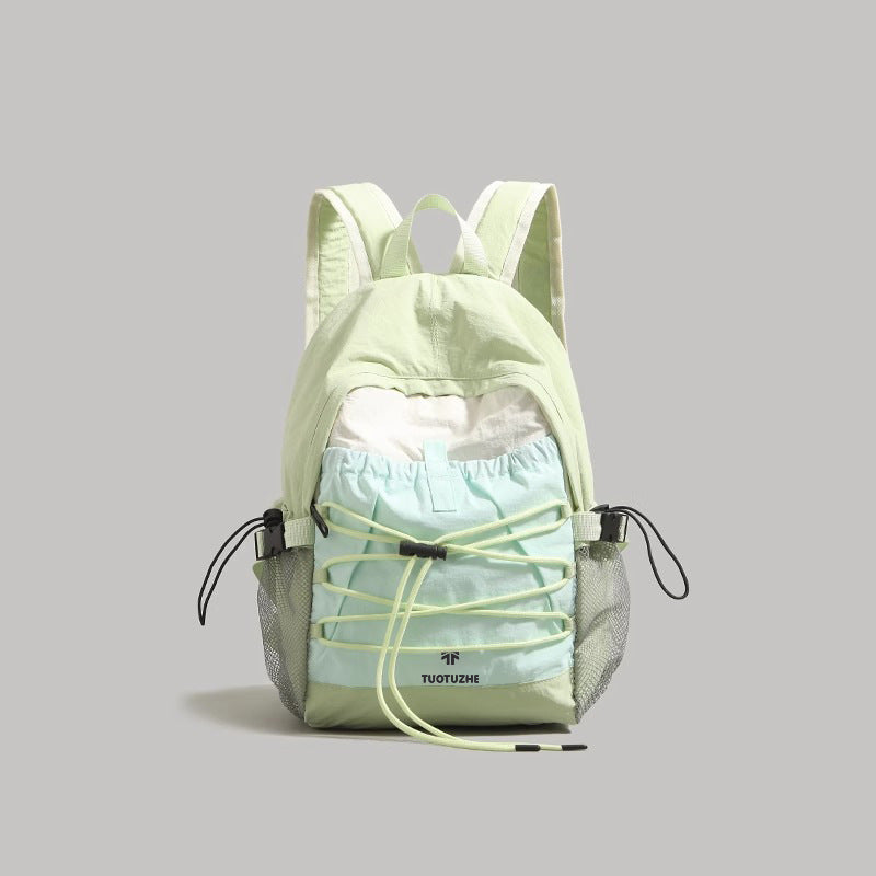 Nylon drawstring backpack in green side view