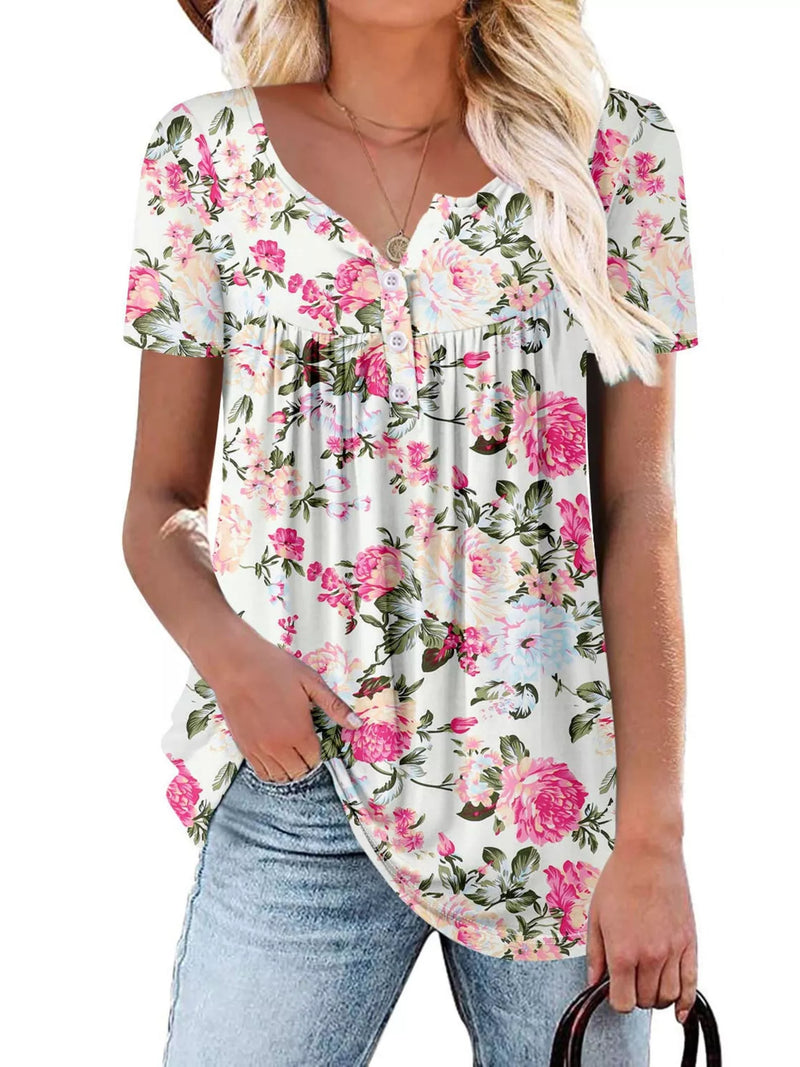 Floral print short sleeve t-shirt plus size front view