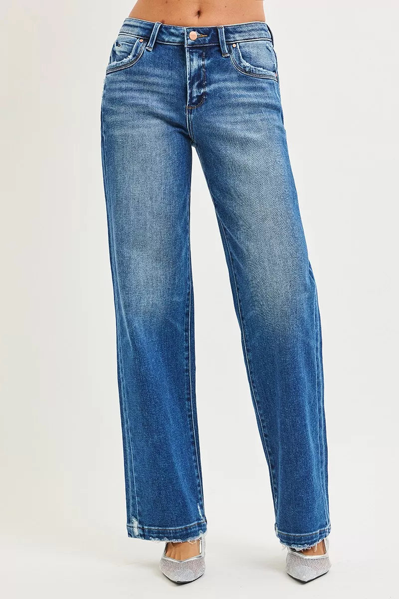 RISEN wide leg baggy jeans dark wash side view