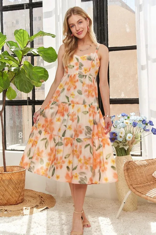 Floral midi dress bodice detail
