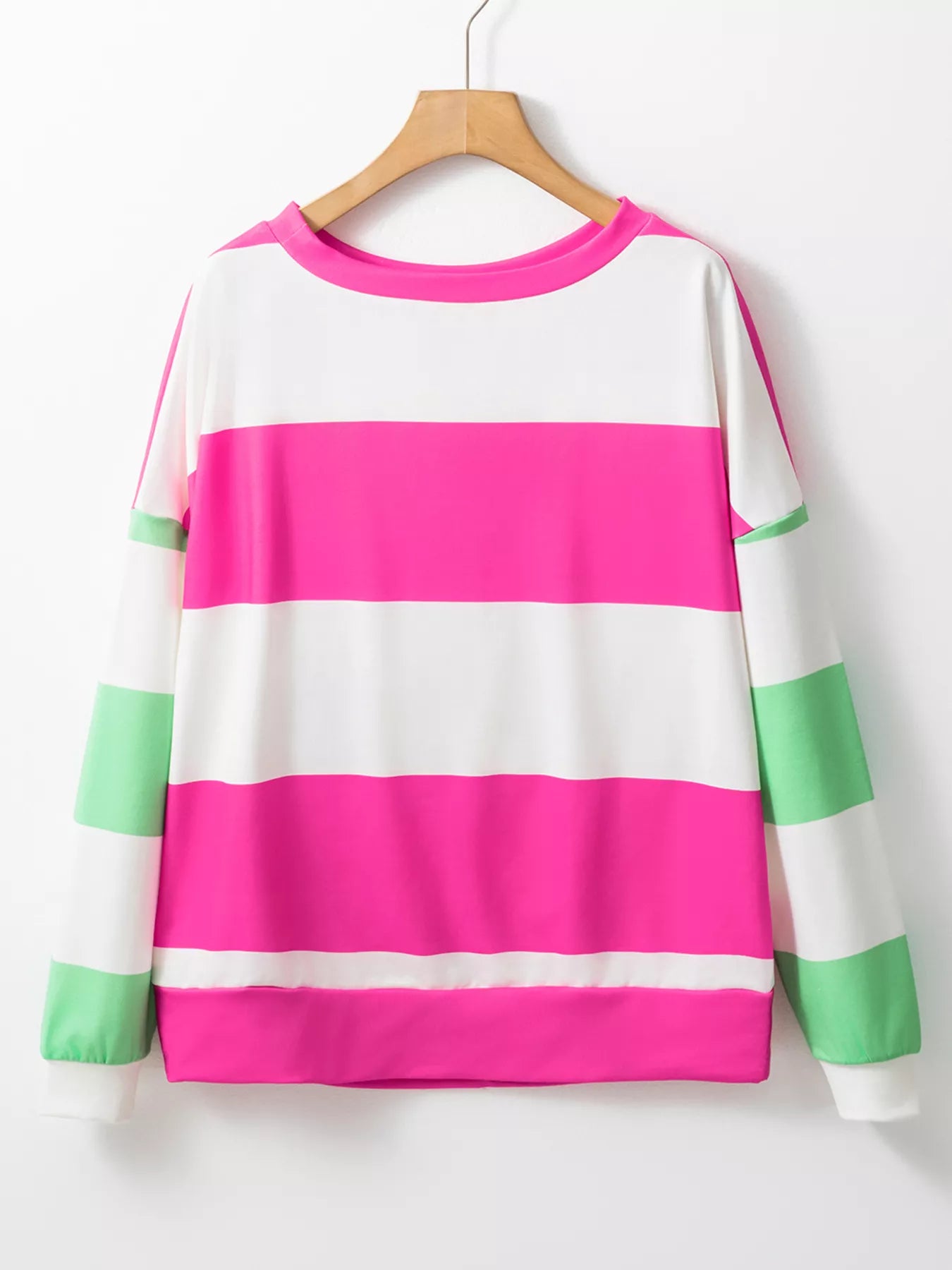 Color Block Drop Shoulder Long Sleeve Top - Fashorio
