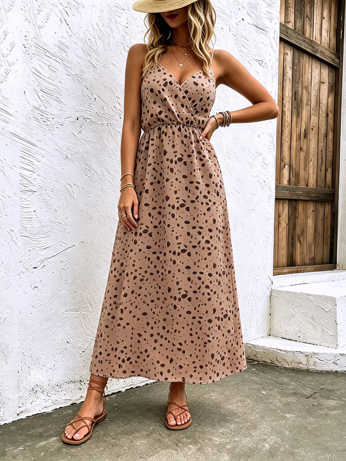 Detail of the midi skirt hem on the floral print dress