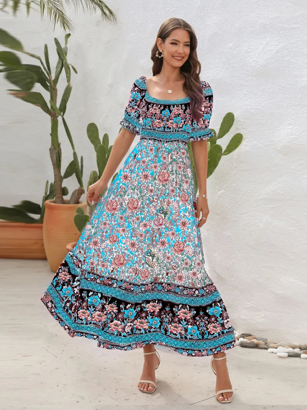 Floral midi dress dark blue colorway
