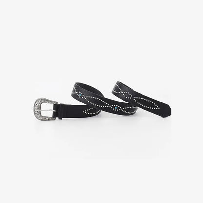 PU Leather Rhinestone Belt Black - Fashorio