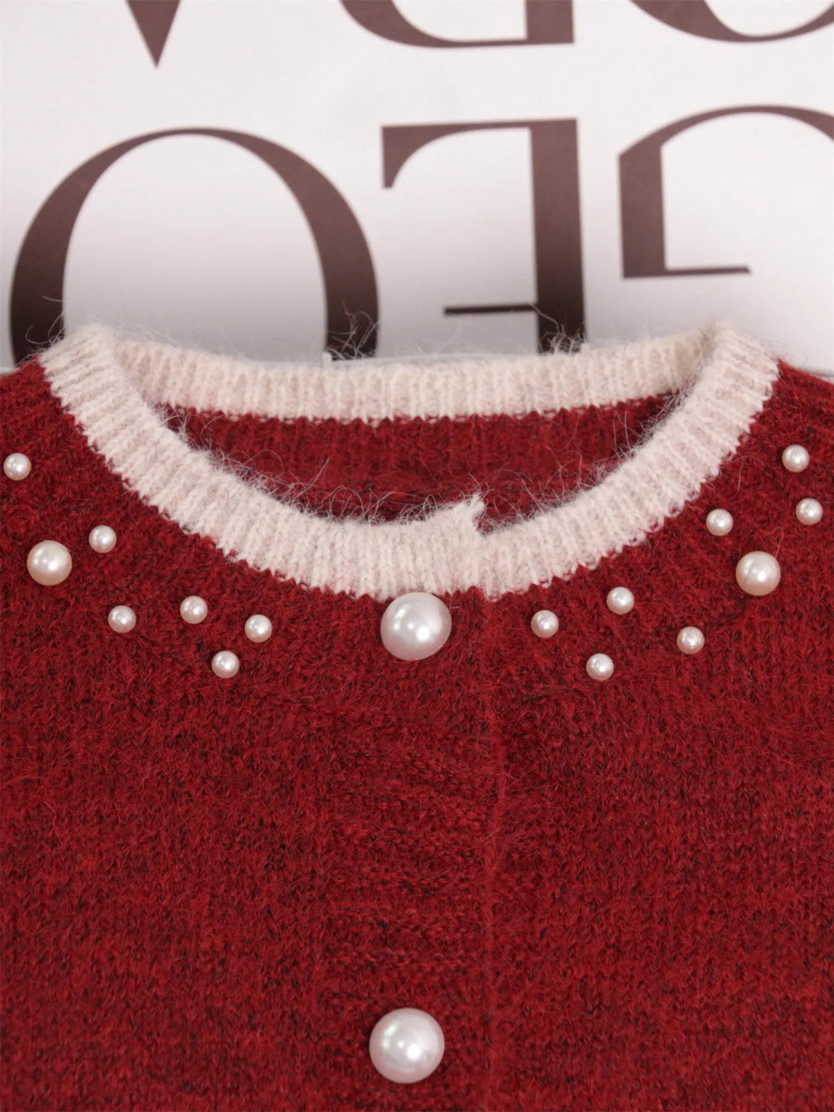 pearl button front ribbed cardigan side view