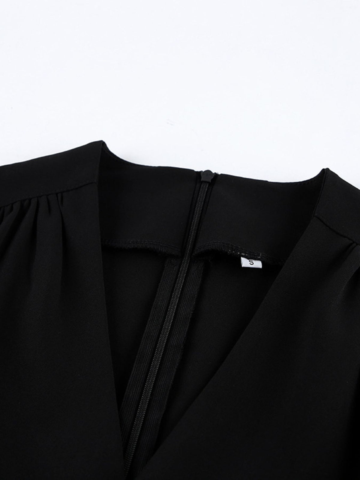 ruched surplice long sleeve dress three quarter angle