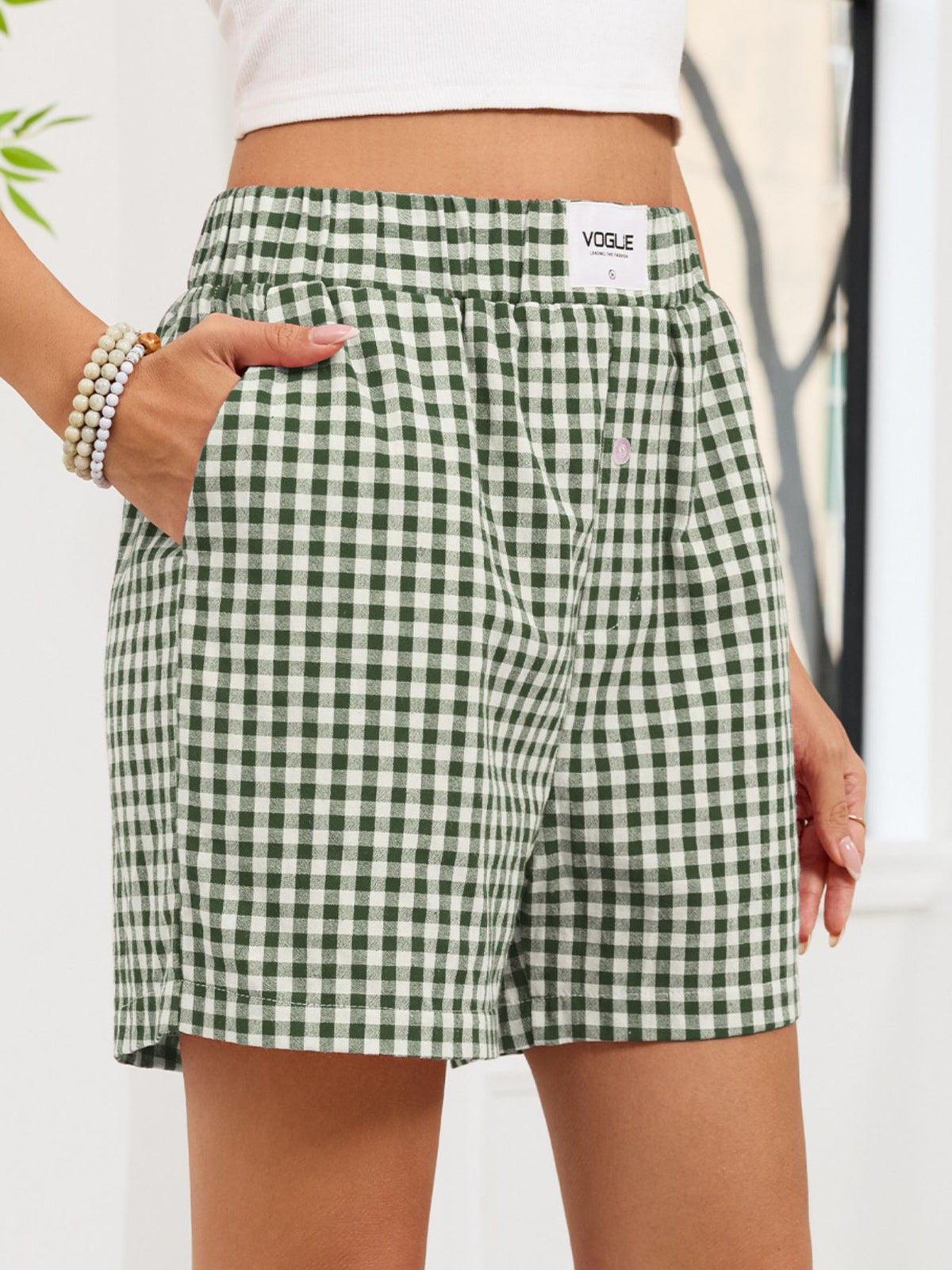 Gingham shorts alternate waistband detail