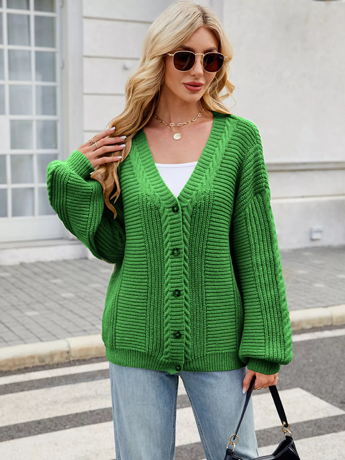 Ribbed button up cardigan front view