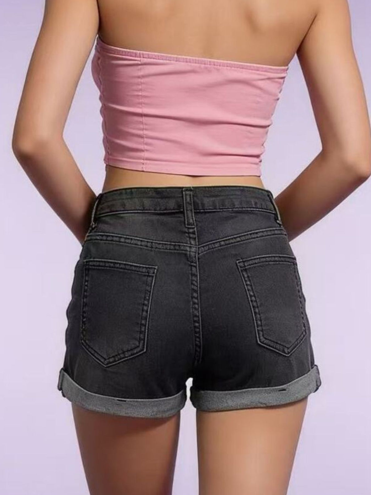Roll up denim shorts side view