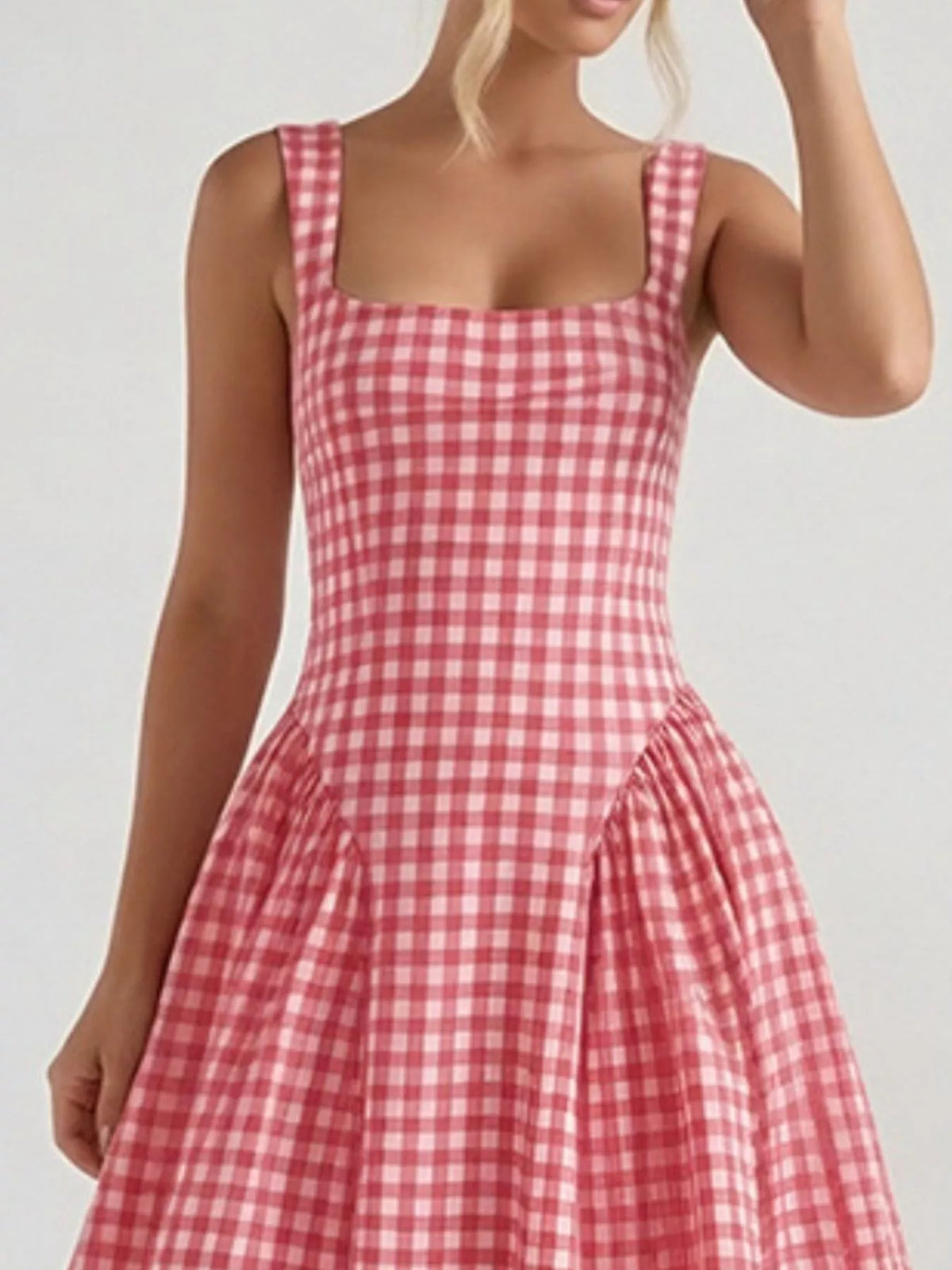 Plaid Square Neckline Midi Dress, view 12