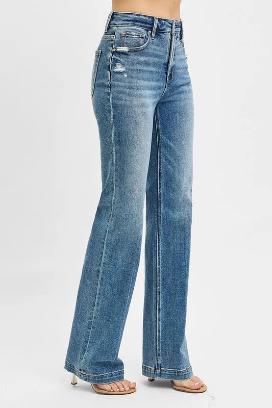RISEN Full Size Distressed Detail Bootcut Jeans Plus Size - Fashorio