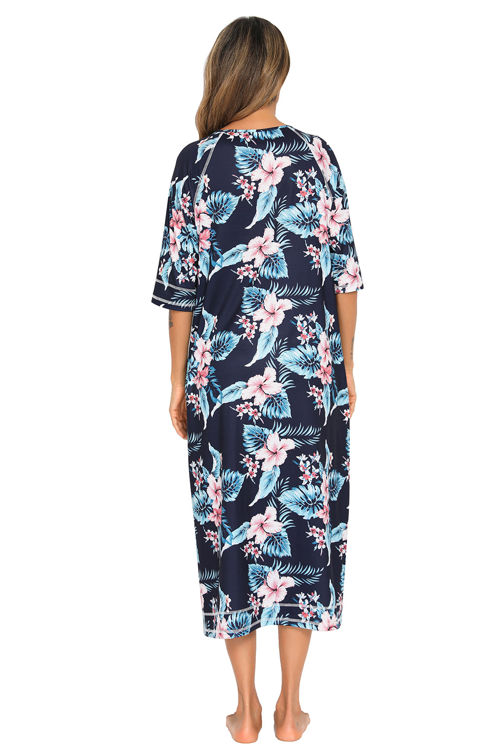 Printed Slit Night Dress with Pockets - Fashorio