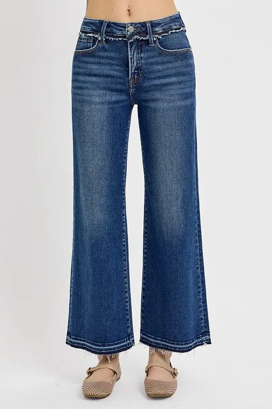 RISEN dark wash tummy control bootcut jeans front
