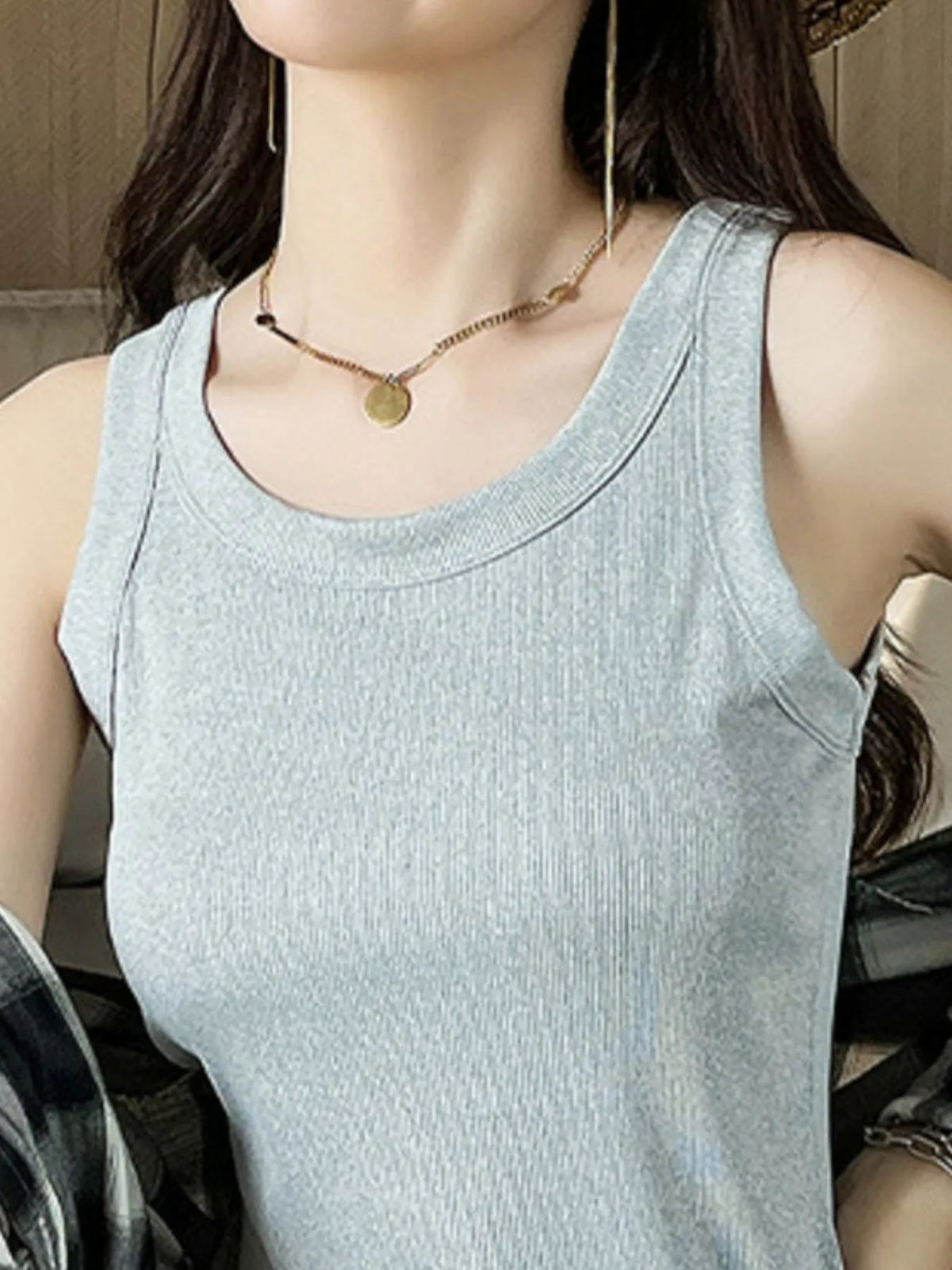 Ribbed Scoop Neck Tank Top, view 21