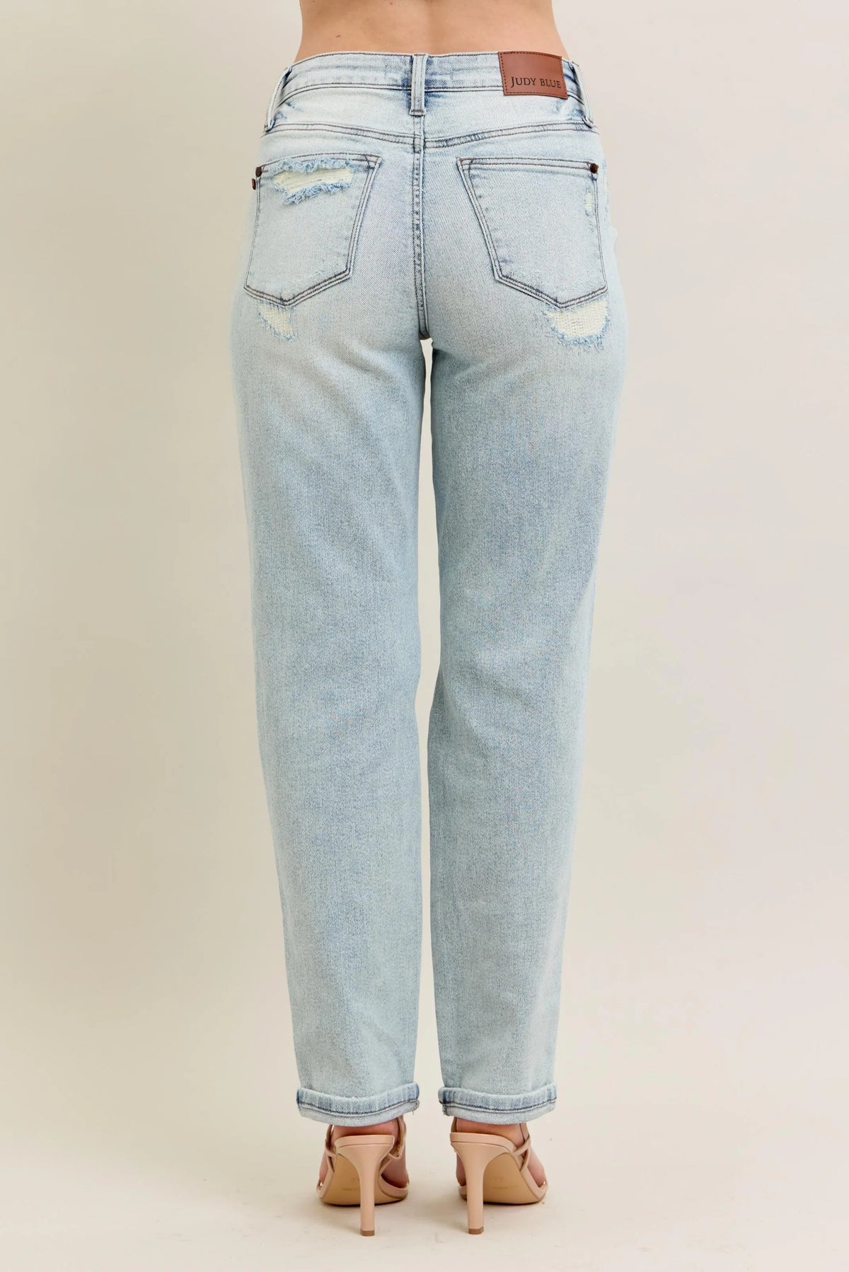 Judy Blue light wash boyfriend jeans back view