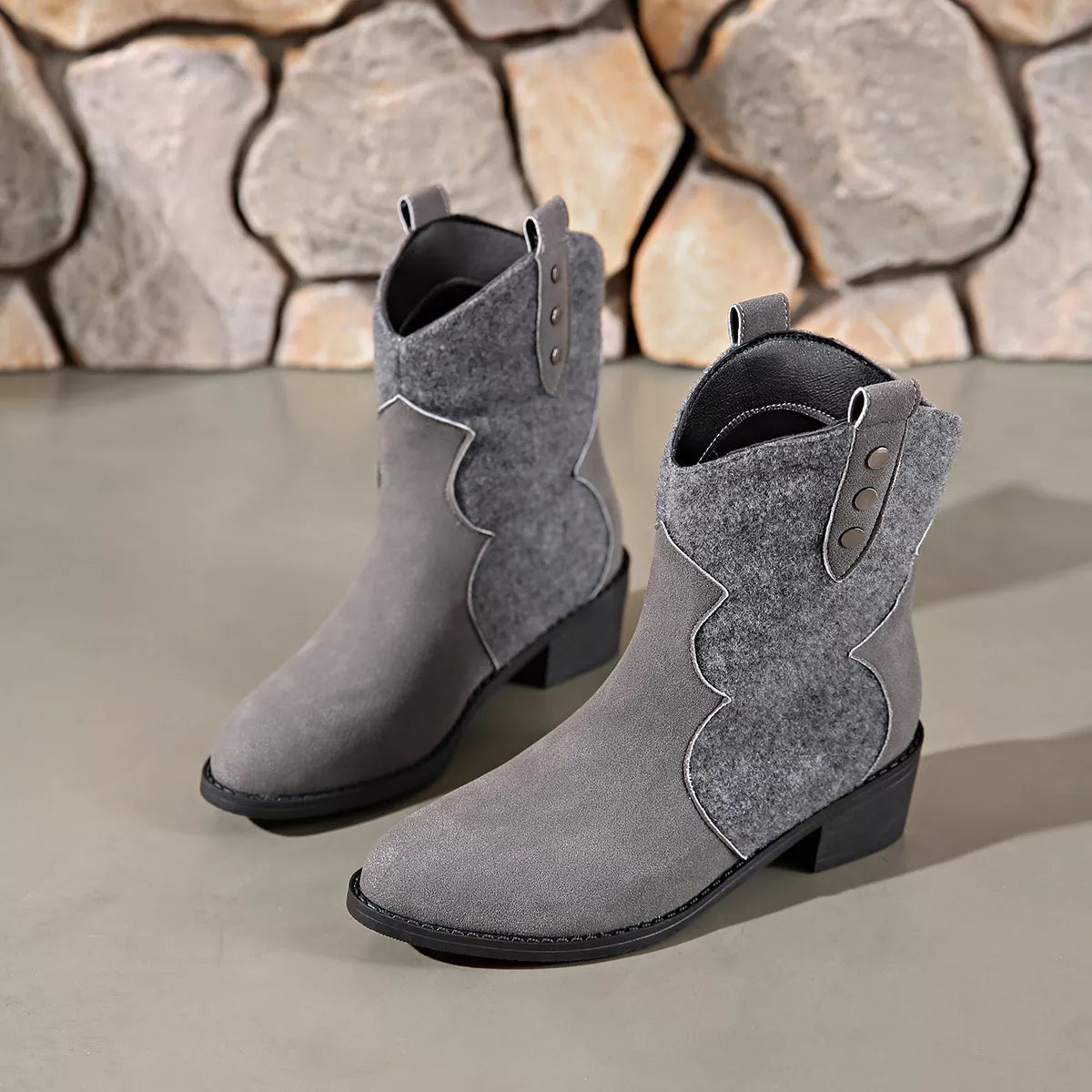 Point Toe Block Heel Boots side profile
