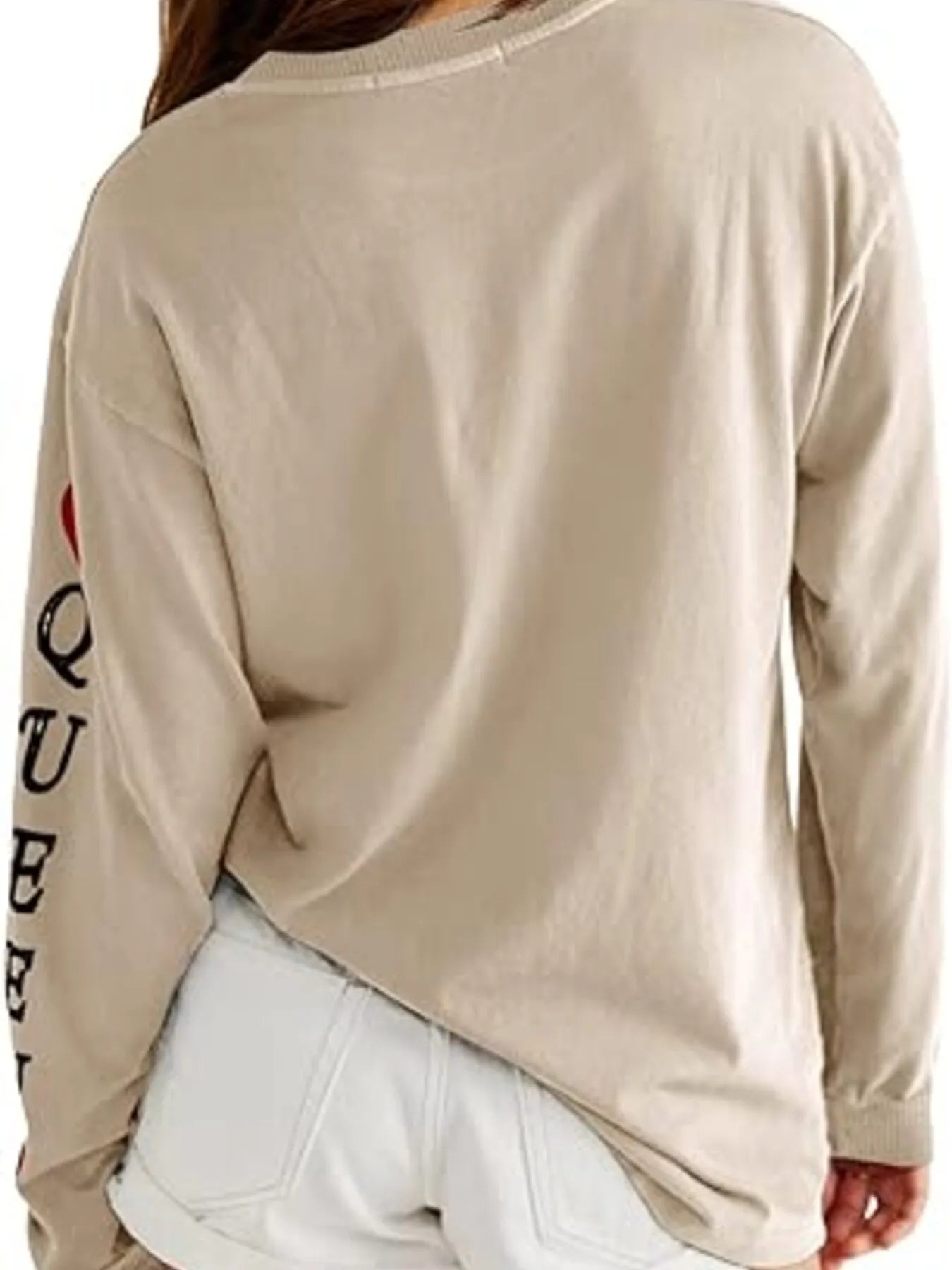 Queen of Hearts Playing Card Graphic Round Neck Sweatshirt - Fashorio