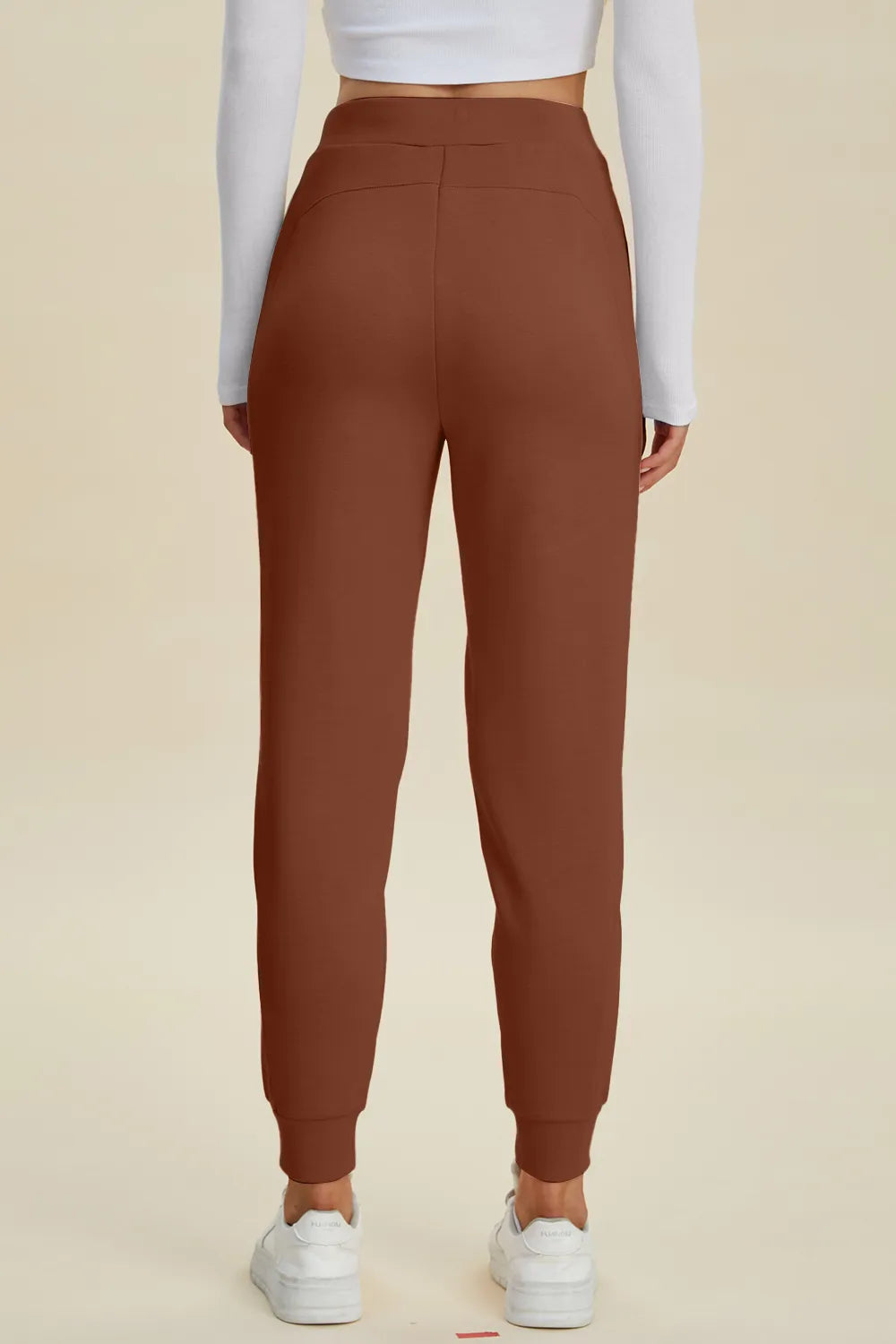 High waist drawstring scuba joggers side view