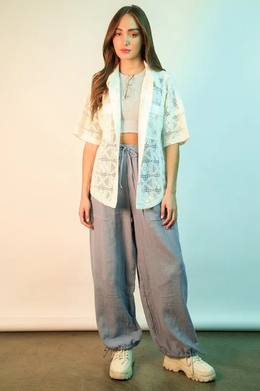 VERY J Wide Leg Gauze Solid Pants - Fashorio
