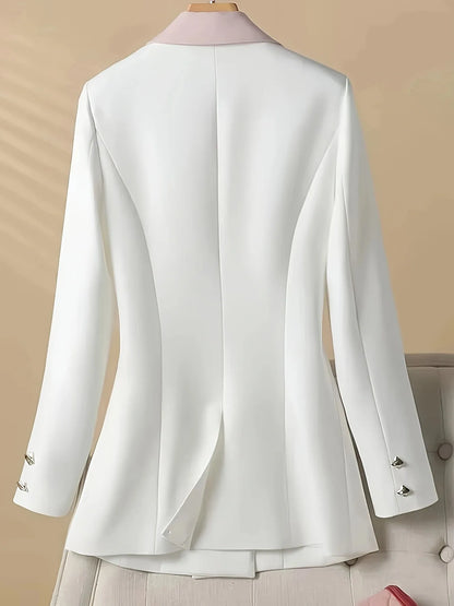 Double-Breasted Contrast Trim Blazer - Fashorio
