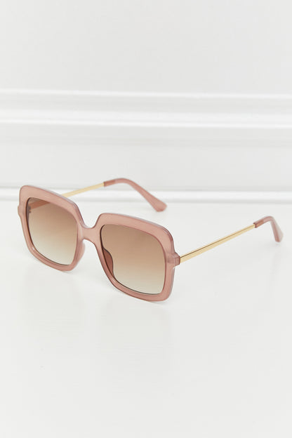 Square Metal-Plastic Hybrid Temple Sunglasses Khaki One Size - Fashorio