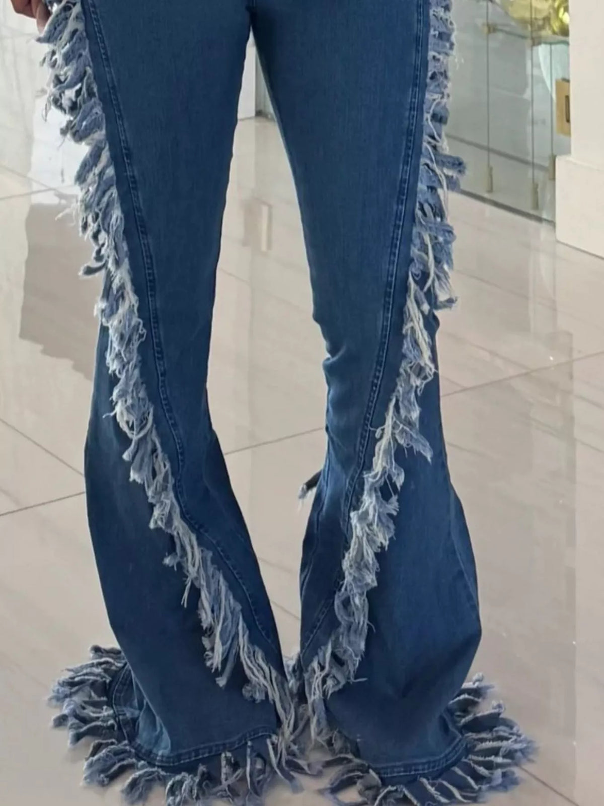 Frayed Trim High Waist Flare Jeans, view 8