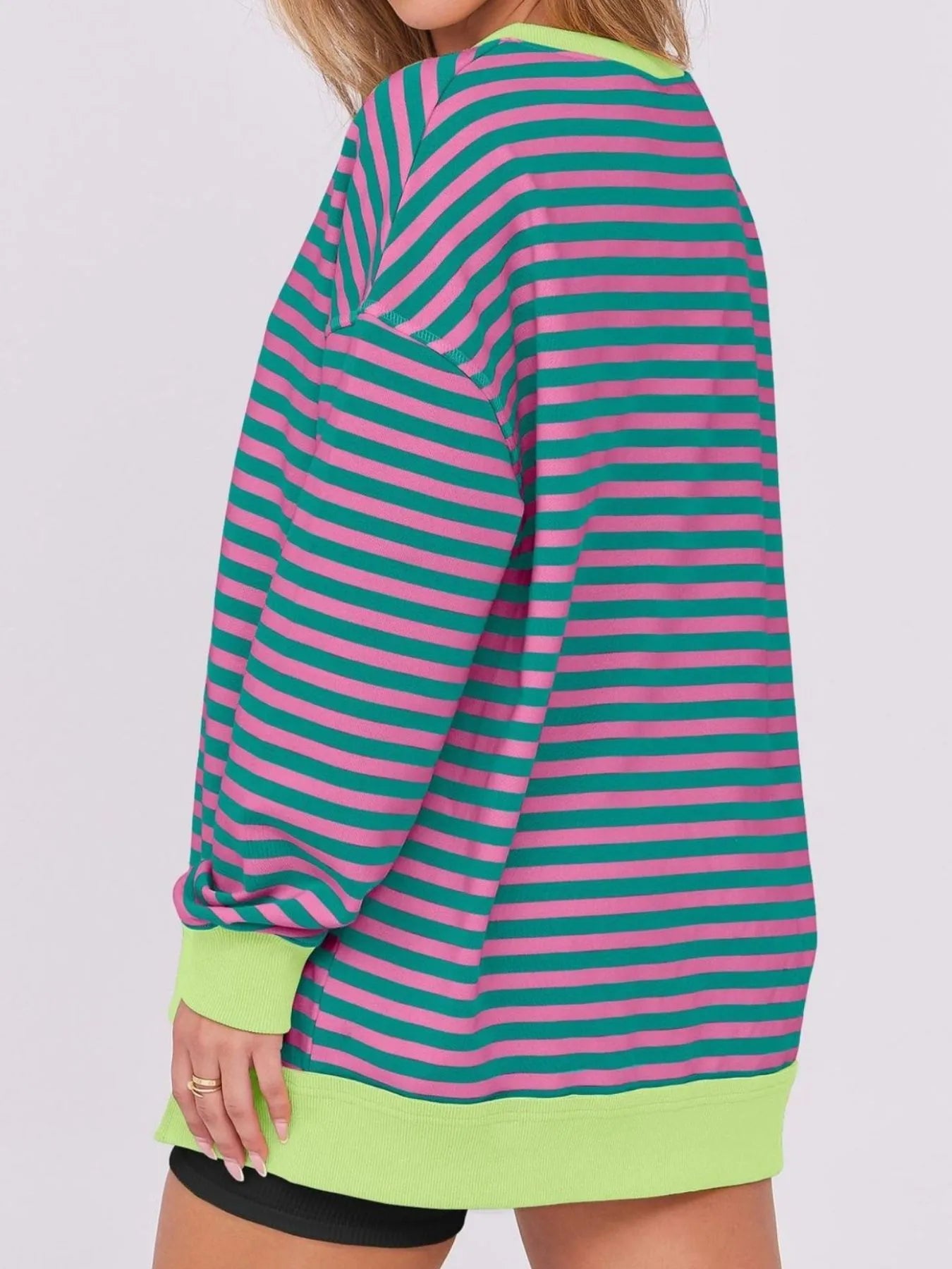 Notched Long Sleeve Oversized Sweatshirt - Fashorio