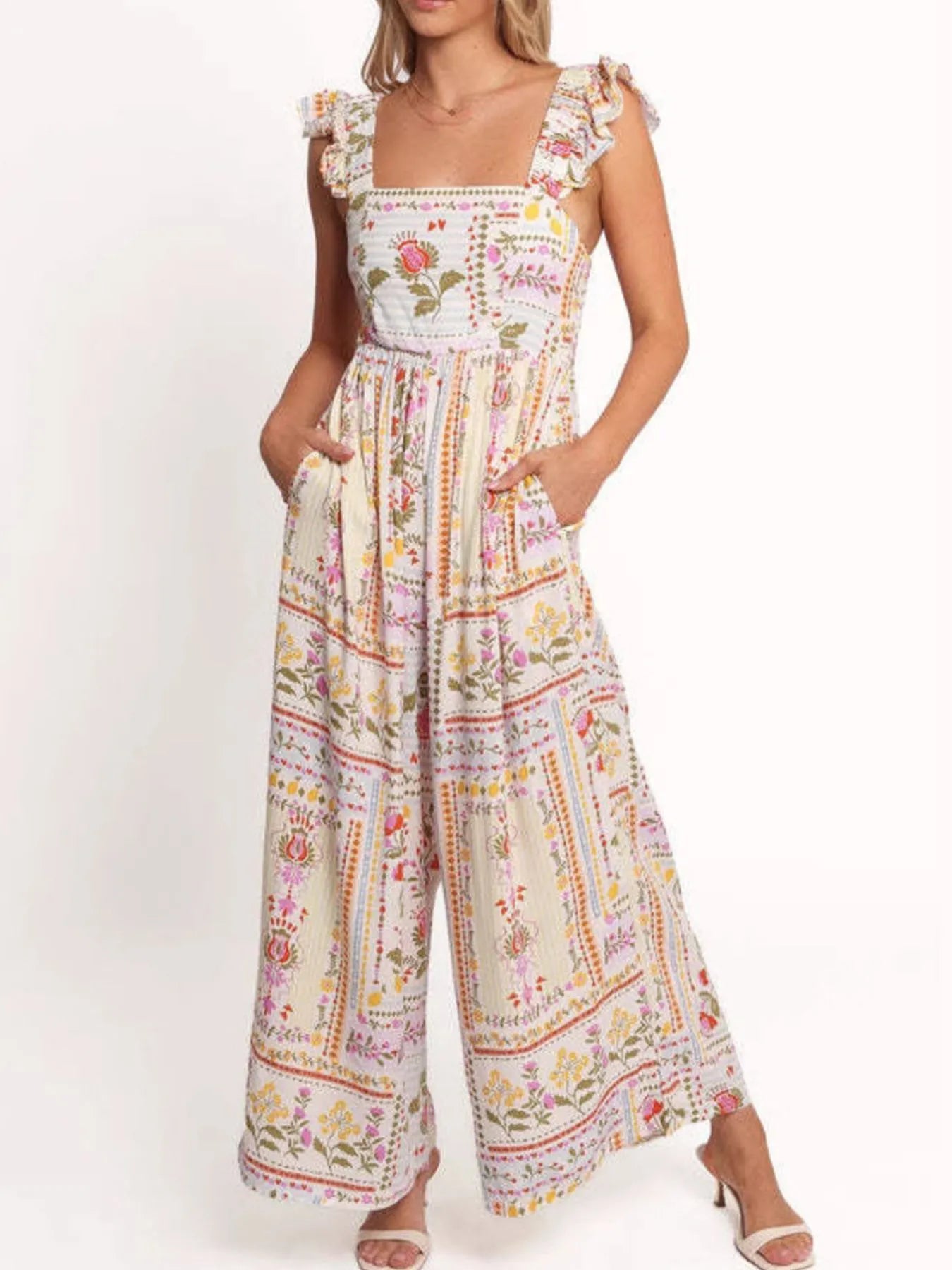Floral Print Ruffle Strap Jumpsuit - Fashorio