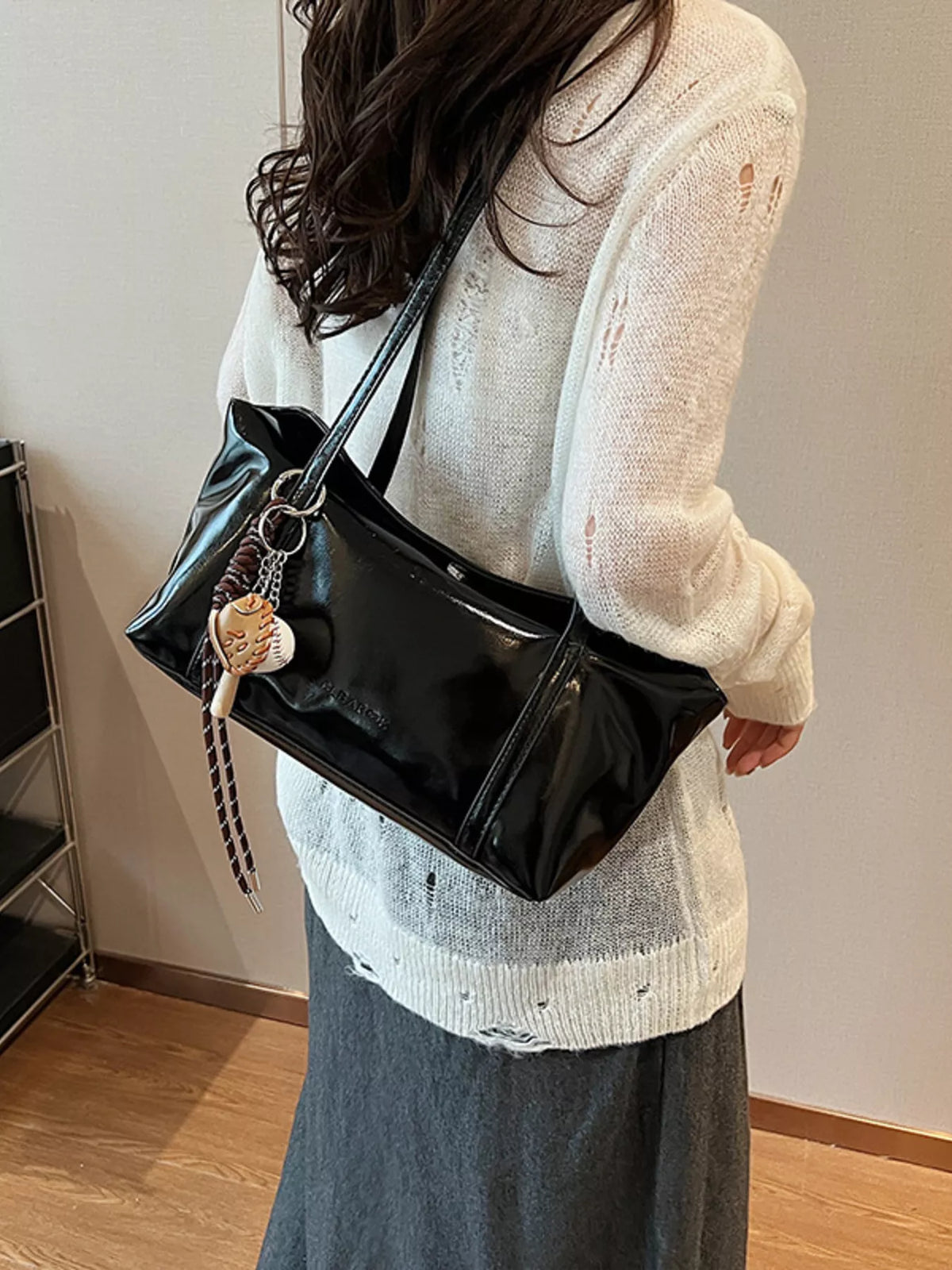 Black leather shoulder bag view
