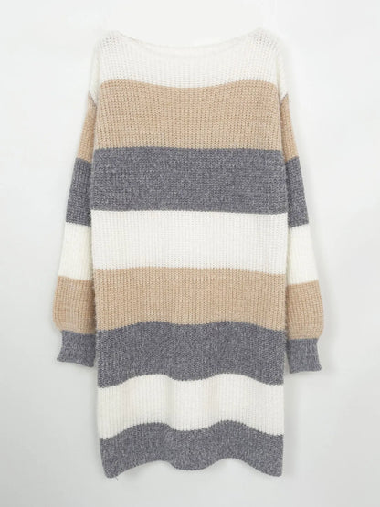 Color Block Long Sleeve Sweater Dress - Fashorio