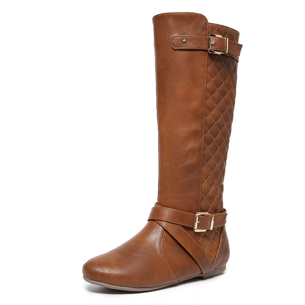 Round toe block heels boots styled with denim