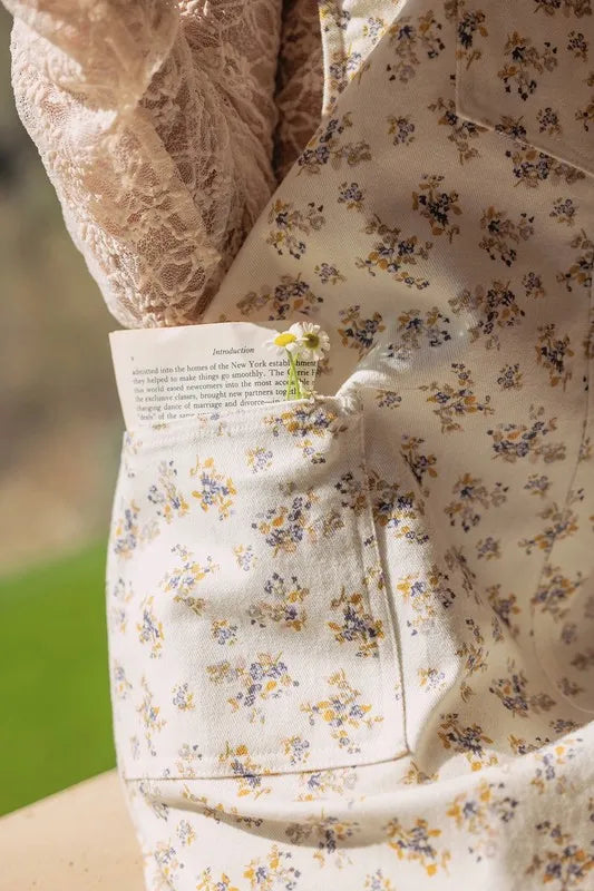 Annie Wear Stretch Ditsy Print Denim Overall Mini Dress - Fashorio