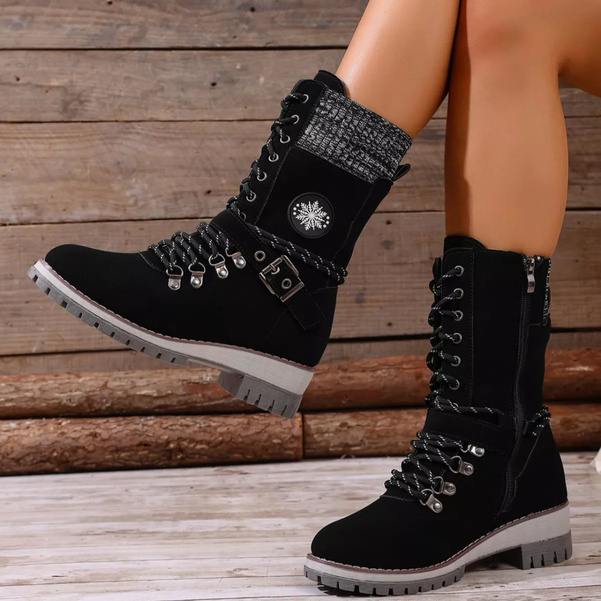 Lace up combat ankle boots back view