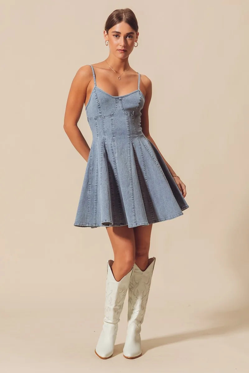 SO ME A Line Fit and Flare Denim Mini Dress - Fashorio