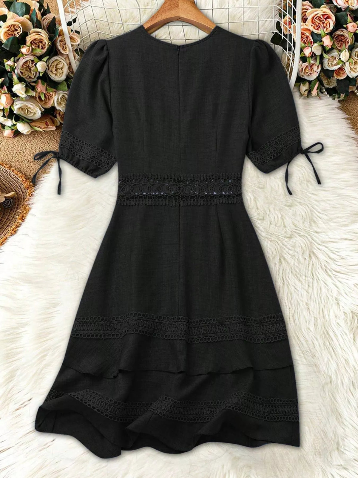 Ruffled dress shown in an alternate colourway