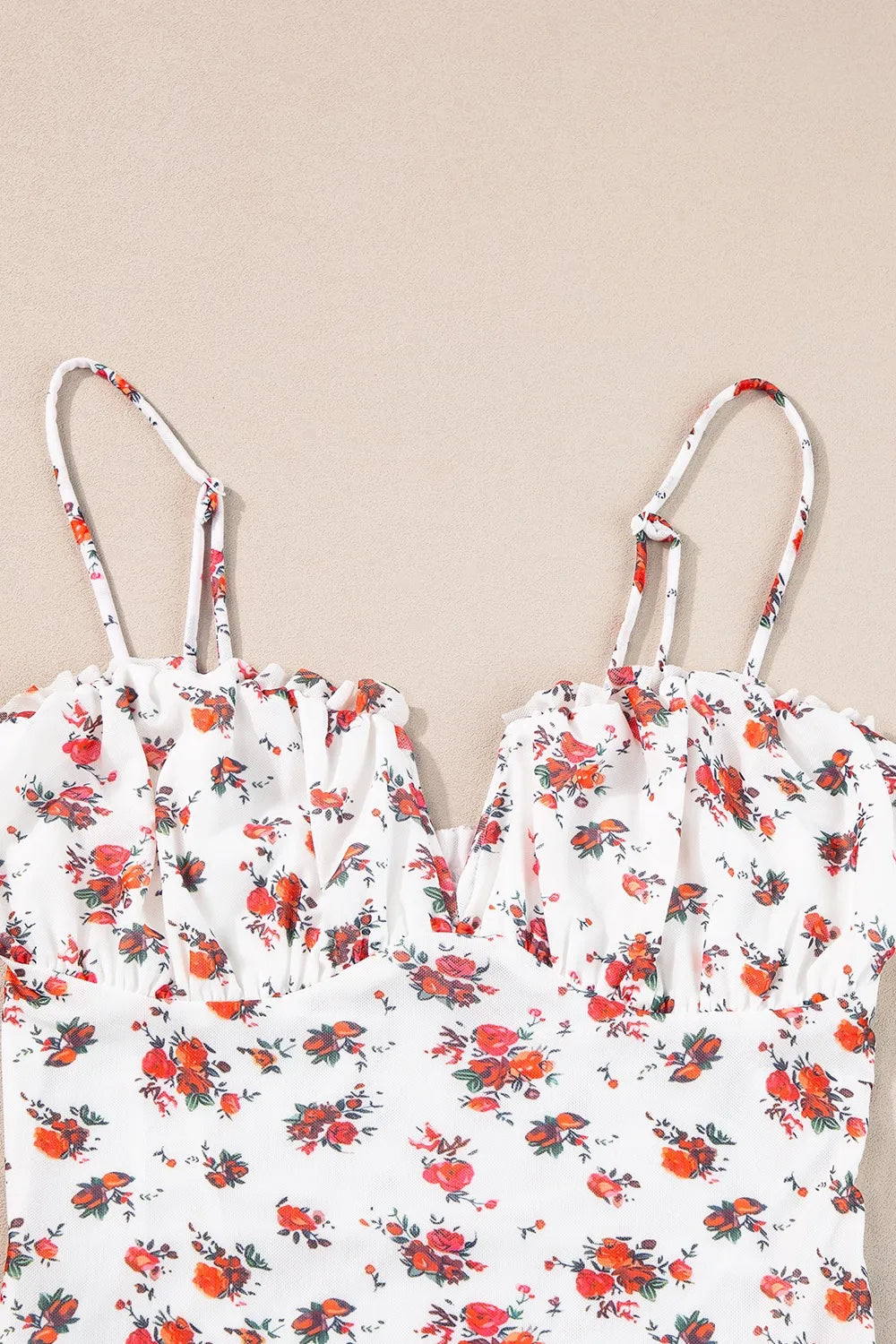 Floral Frilled Trim Spaghetti Straps Bodysuit - Fashorio
